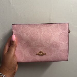 Coach Pink Signature Zip Wristlet with Gold Logo